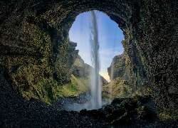 Skały, Jaskinia, Wodospad Kvernufoss, Islandia