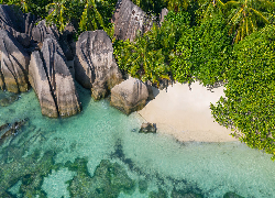 Wyspa, Seszele, Wyspa La Digue, Morze, Skały, Głazy, Plaża, Roślinność