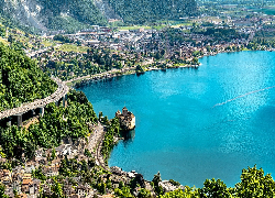 Jezioro Genewskie, Zamek Chillon, Montreux, Szwajcaria, Z lotu ptaka