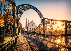 Polska, Wrocław, Most Tumski, Domy, Promienie słońca
