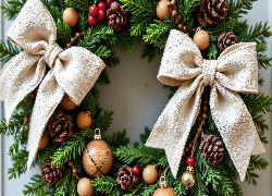 Boże Narodzenie, Wieniec, Kokardy, Dekoracja, Grafika AI