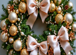 Wieniec, Złote, Bombki, Kokardy, Boże Narodzenie, Grafika AI