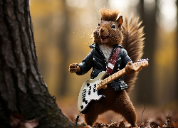 Wiewiórka, Muzyk, Gitara, Las, Śmieszne, Grafika