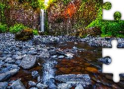 Wodospad Abiqua Falls, Skały, Rzeka, Drzewa, Kamienie, Stan Oregon, Stany Zjednoczone