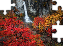 Wodospad, Chorrillo del Salto, Jesień, Kolorowe, Drzewa, Skały, Prowincja Santa Cruz, Argentyna