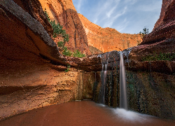 Skały, Wodospad, Coyote Gulch Falls, Rzeka, Coyote Gulch, Utah, Stany Zjednoczone