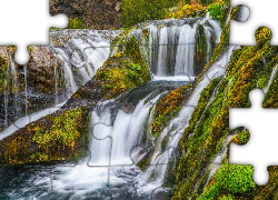 Wodospad, Gjarfoss, Kaskada, Omszałe, Kamienie, Skała, Stangarvegur, Islandia