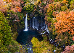 Park Narodowy Fudżi Hakone Izu, Wodospad, Shiraito Falls, Skały, Kolorowe, Drzewa, Jesień, Prefektura Shizuoka, Japonia