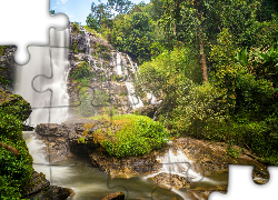 Las, Drzewa, Wodospad, Sirithan Waterfall, Skały, Park Narodowy 
Doi Inthanon, Chiang Mai, Tajlandia