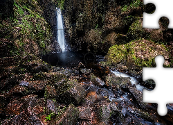 Wodospad Stanley Force, Kamienie, Skały, Wąwóz Stanley Ghyll, Miejscowość Eskdale, Hrabstwo Kumbria, Anglia