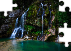 Słowenia, Wodospad Virje, Las, Skały, Roślinność