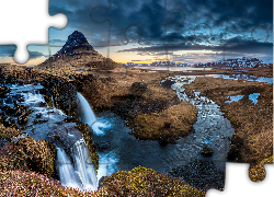 Islandia, Wodospady, Pola, Rozlewiska, Góra Kirkjufell