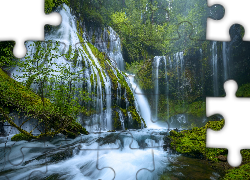 Stany Zjednoczone, Stan Waszyngton, Drzewa, Wodospad, Panther Creek Falls, Miejsce chronione, Gifford Pinchot National Forest