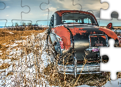 Samochód, Wrak, Rdza, Łąki, Trawa, Śnieg