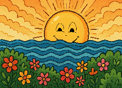 Słońce, Kwiaty, Grafika