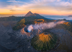 Indonezja, Jawa, Wulkany, Mount Bromo, Mount Semuru, Wschód słońca, Dym