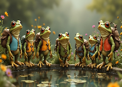 Grafika, Żaby, Plecaki, Śmieszne