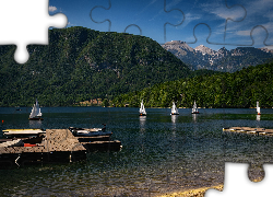 Jezioro Bohinj, Pomost, Góry, Żaglówki, Gmina Bohinj, Słowenia