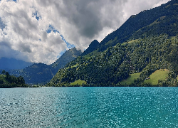 Zalesione, Góry, Jezioro, Lake Lungern, Szwajcaria