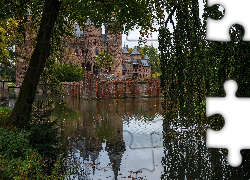 Zamek de Haar, Park, Drzewa, Staw, Haarzuilens, Gmina Utrecht, Holandia