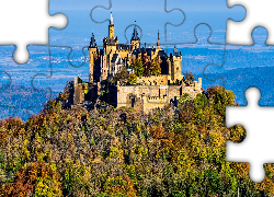 Góra Hohenzollern, Zamek Hohenzollern, Drzewa, Wzgórze, Badenia-Wirtembergia, Niemcy