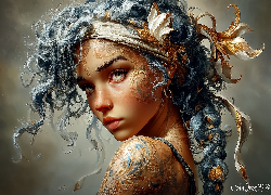 Dziewczyna, Zamyślona, Grafika AI