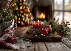 Czerwona, Świeca, Bombki, Świąteczne, Grafika AI, Boże Narodzenie