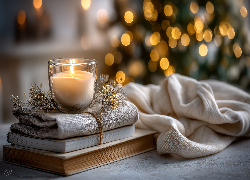 Świeca, Książki, Tkaniny, Grafika AI