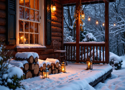 Zima, Dom, Szczapy, Taras, Lampiony