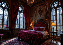 Sypialnia, Łóżko, Lampki, Obrazy