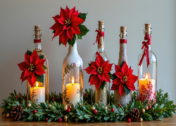 Butelki, Kwiaty, Gwiazda betlejemska, Świece, Świąteczne