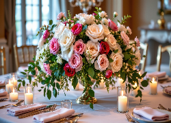 Róże, Bukiet, Kwiaty, Stół, Świece, Grafika AI