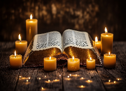 Otwarta, Książka, Świece, Zapalone, AI