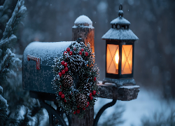Zima, Lampion, Wienic, Skrzynka, Pocztowa