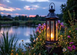 Lampion, Kwiaty, Staw, Grafika AI