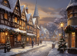 Zima, Domy, Latarnie, Boże Narodzenie