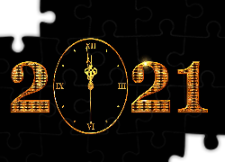 Data, Nowy Rok, 2021, Zegar, Czarne, Tło