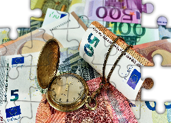Pieniądze, Euro, Zegarek, Kieszonkowy