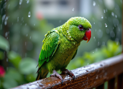 Zielona, Papuga, Poręcz, Deszcz
