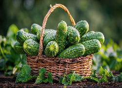 Zielone, Ogórki, Wiklinowy, Koszyk, Listki