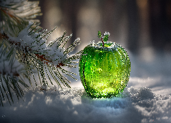 Zielone, Szklane, Jabłko, Śnieg, Sosna, Grafika AI