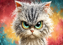 Kot, Zielone, Oczy, Kolorowe, Tło, Grafika AI