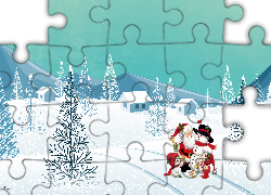 Grafika 2D, Zima, Bałwan, Mikołaj, Świąteczne