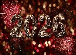 Złote, Cyfry, 2026, Fajerwerki, Grafika AI