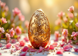 Złota, Pisanka, Motyw, Kwiatowy, Płatki, Wielkanoc