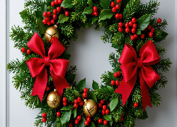 Dzwonki, Kokardy, Ozdoba, Wieniec, Boże Narodzenie, Grafika AI