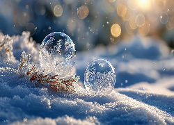 Bańki, Mydlane, Zmrożone, Śnieg, Grafika AI