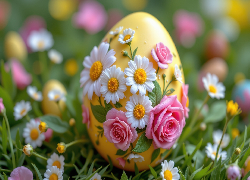 Wielkanoc, Jajko, Pisanka, Łąka, Kwiaty