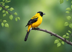 Żółto-czarny, Ptak, Gałązka