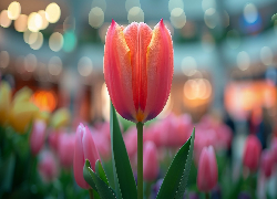 Żółto-czerwony, Tulipan, Zbliżenie, Bokeh